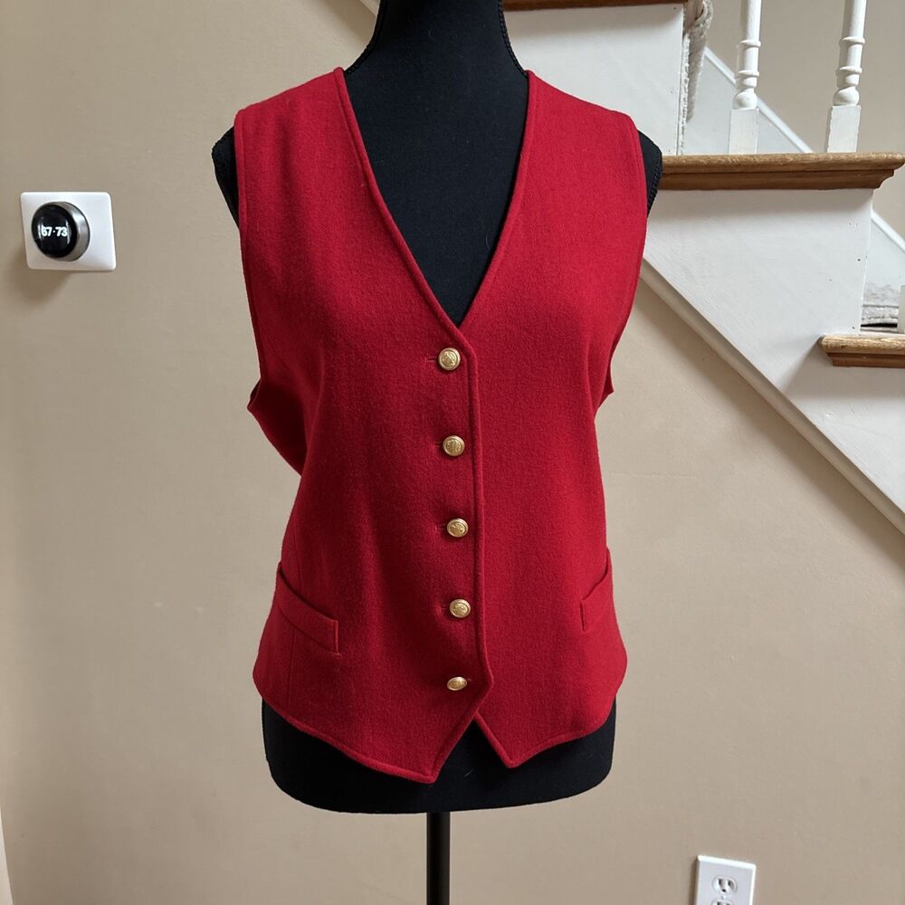 Women’s Boston Traveler 100% Wool Red Vest Size 12 Made In USA